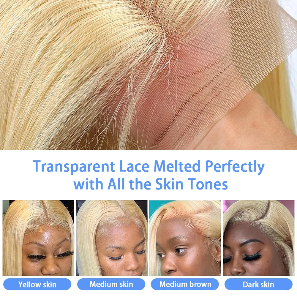 220% Density 613 Honey Blonde Straight Short Bob Wig Brazilian Hair 13x4 Lace Front Human Hair Wig Pre Plucked with Baby Hair